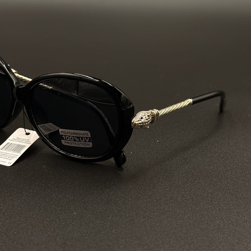 Zahara Black Blue Lens Silver temple detail