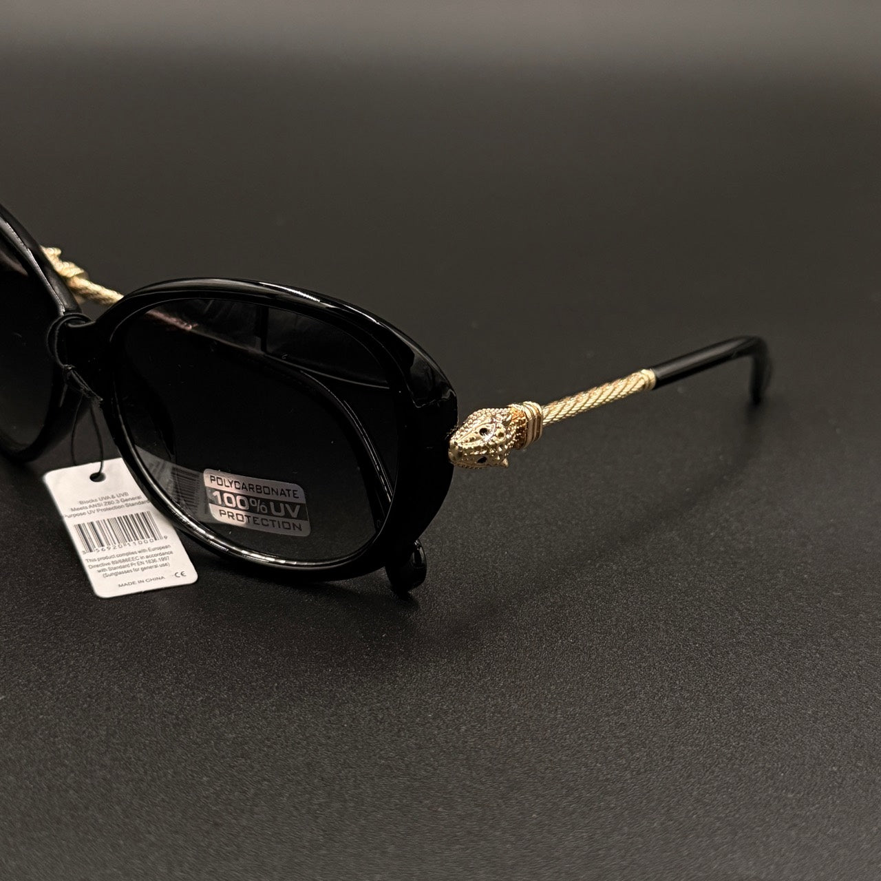 Zahara Black Blue Smoky Lens Gold temple detail