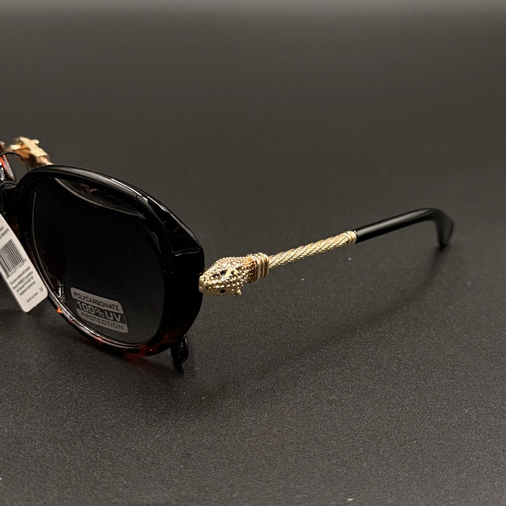 Zahara Black Tortoise Blue Smoky Lens Gold temple detail