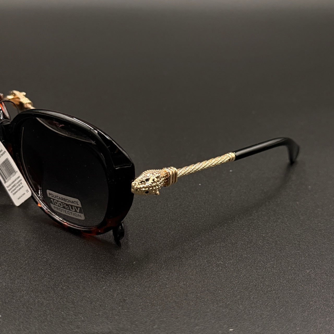 Zahara Black Tortoise Blue Smoky Lens Gold temple detail