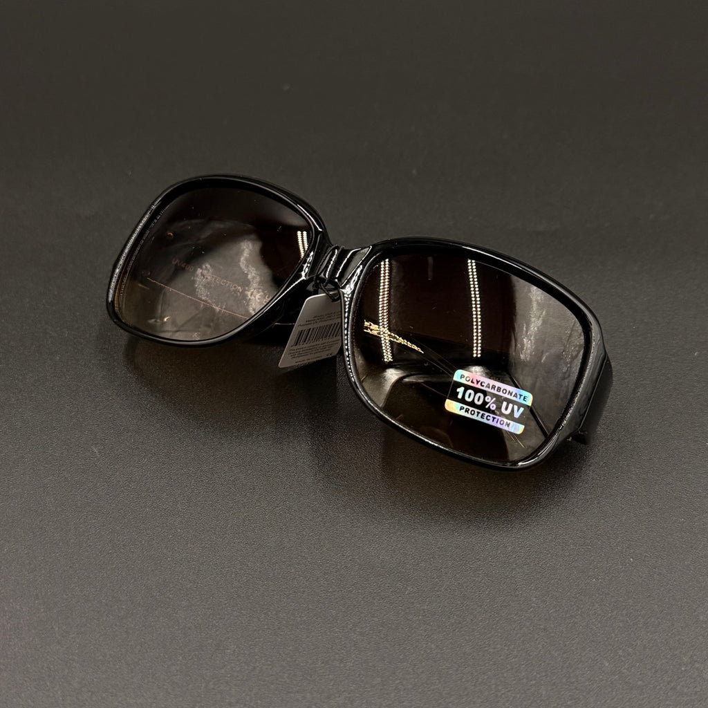 Amara tortoise frame with brown smoky lenses and gold crystal temple