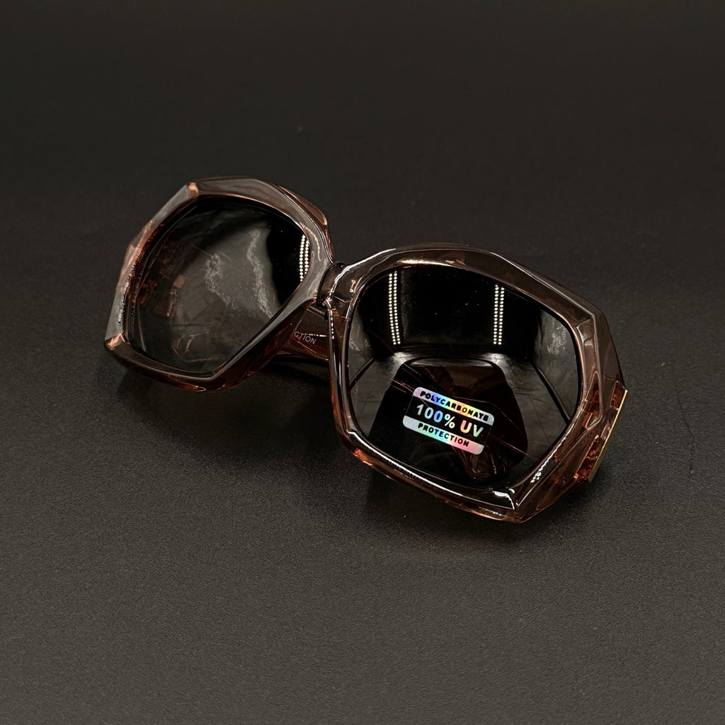 Sabrina pink frame with brown smoky lenses and gold hinge