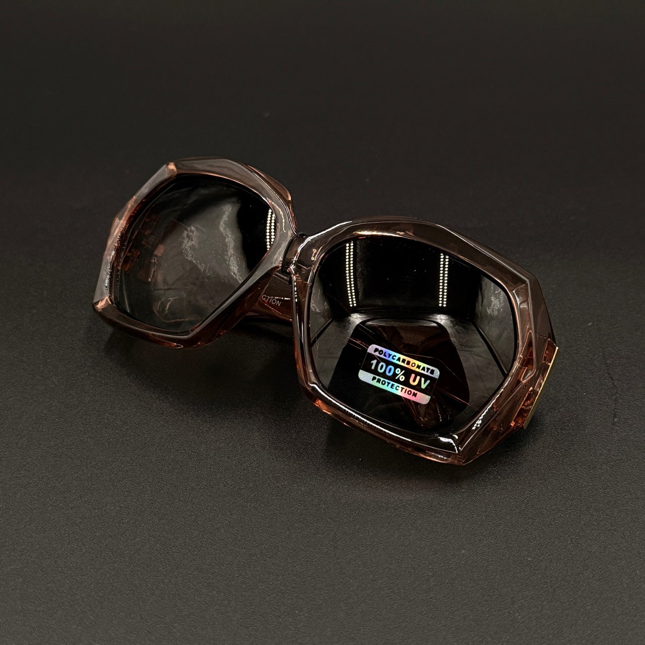 Sabrina pink frame with brown smoky lenses and gold hinge